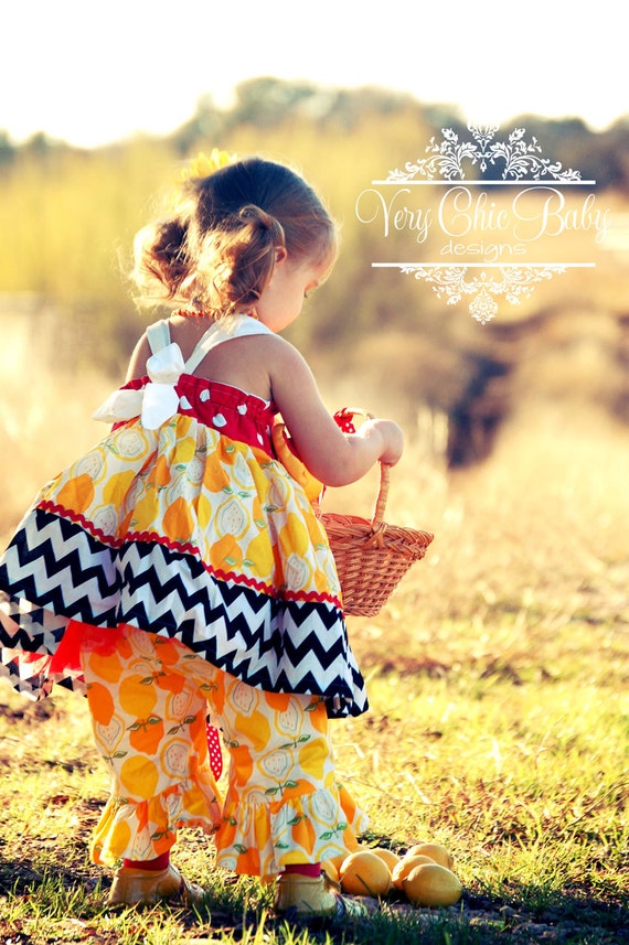 Cider レモンワンピース Lemon Meringue Summer Chevron Twirly Halter Dress. Lemon