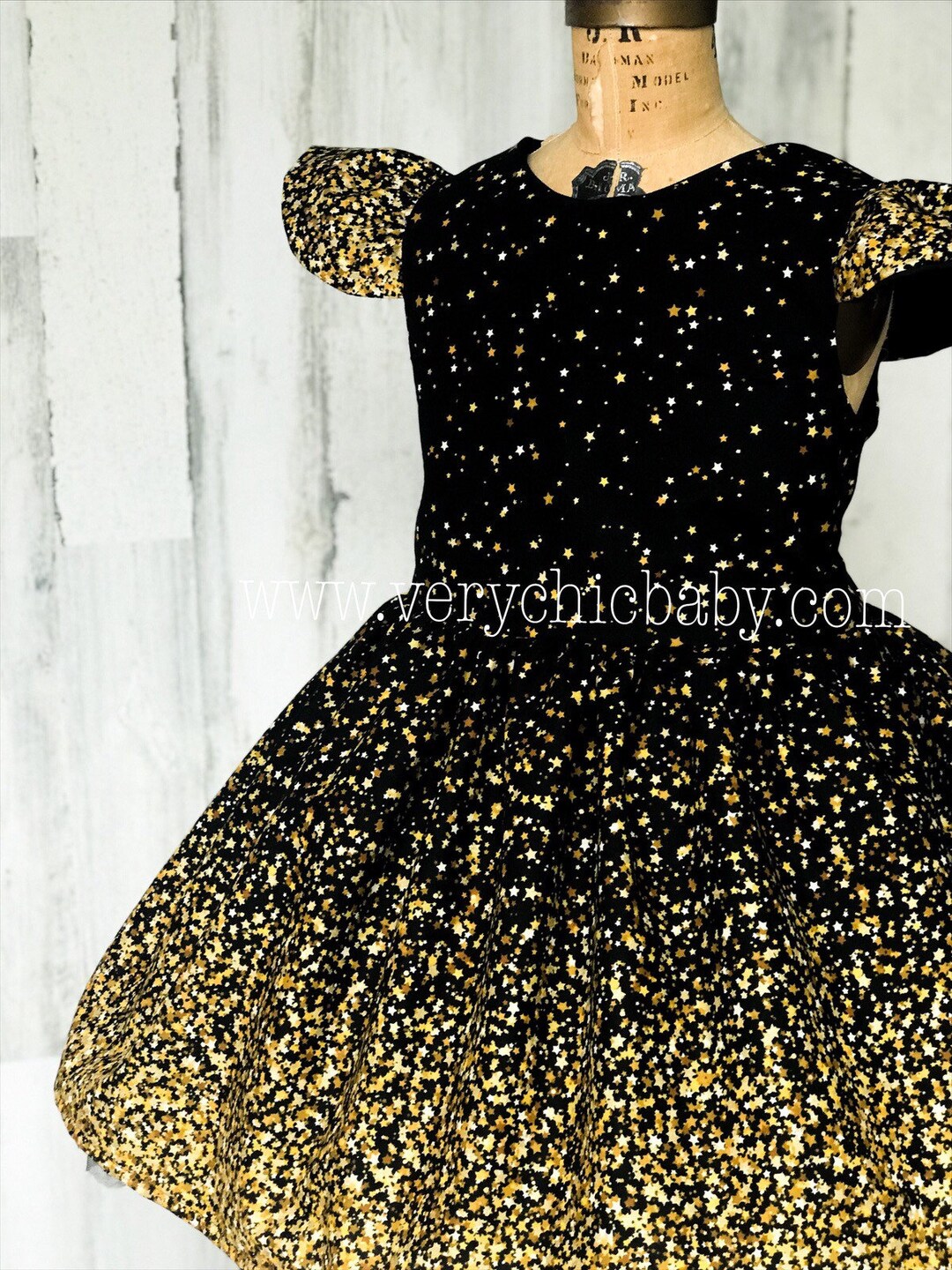 Falling Stars Dress, Girls Birthday Dress, Gold Dress, Space Dress - Etsy