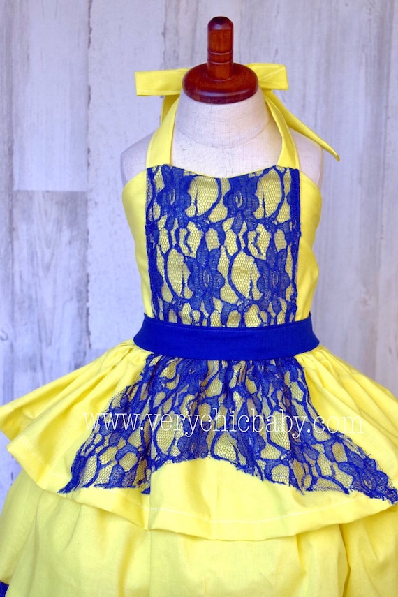Mal Dress, Blue Yellow Princess Dress for Girls, Villain Inspired Costume, Storybook Birthday Dress, Lace Party Dress, Twirl Dress for Girl