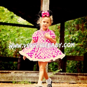Minnie Mouse Dress, Minnie Mouse Pink Dress, Pink Minnie Mouse Costume, Minnie Peasant Dress, Little Girls Dress, Minnie Mouse Party Dress