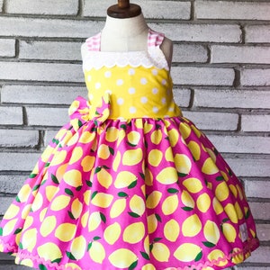 Lemon Dress, Lemonade Dress, Girls Lemon Dress, Lemonade Stand Dress, Spring Dress, Springtime Girls Dress, Summer Dress, Pink Lemonade