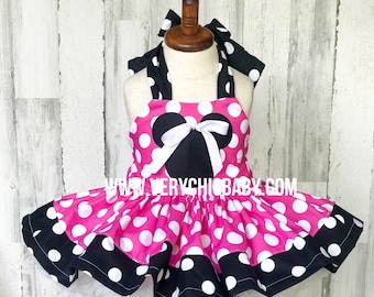 Minnie Dress | Pink Polka Dot Birthday Dress | Boutique Mouse Inspired Dress | First Birthday Outfit | Twirl Dress for Girls