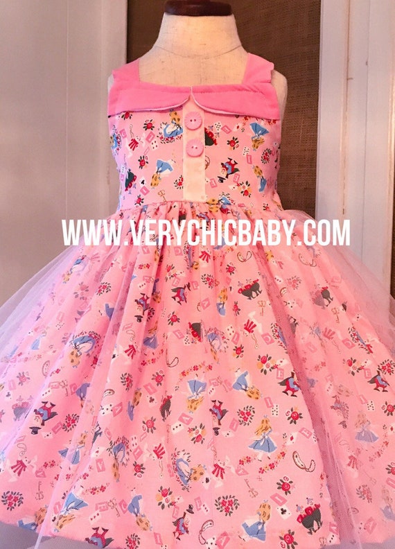 pink alice in wonderland dress Pink Alice in Wonderland Theme Print Polka-dot Collar Sweet Lolita Dress