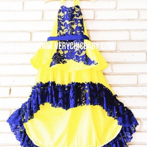 Mal Descendants 2 Couture Style Doll Costume Halter Lace Dress Twirly Dressup Custom Yellow, Mal Costume, Descendants Mal Costume, Mal Dress