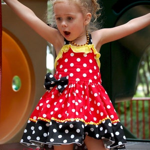 minnie inspired dress for girls, minnie mouse dress, girls minnie mouse dress, classic minnie mouse dress, girls minnie dress