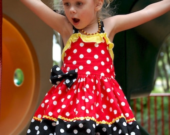Red Minnie Mouse Dress for Girls, Polka Dot Birthday Dress, Minnie Party Outfit, Disney Trip Dress