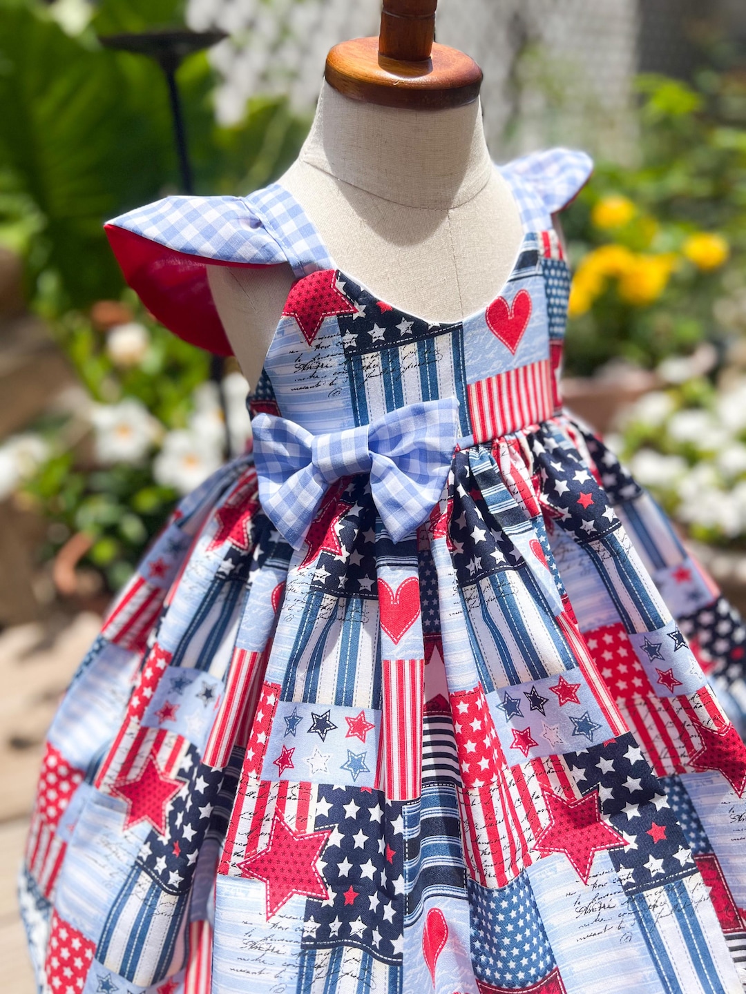 Girls Patriotic Patchwork Dress | Vintage Americana Dress | Fourth