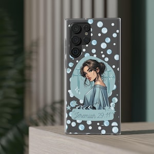 Religious Samsung Flexi Case, Christian Woman Cartoon Girl Jeremiah 29:11 Phone Cover, Bible Verse, Protective Cell Phone Shell, Soft