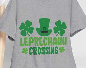 Leprechaun Crossing St. Patrick's Day T-shirt: Funny Irish Clover Tee