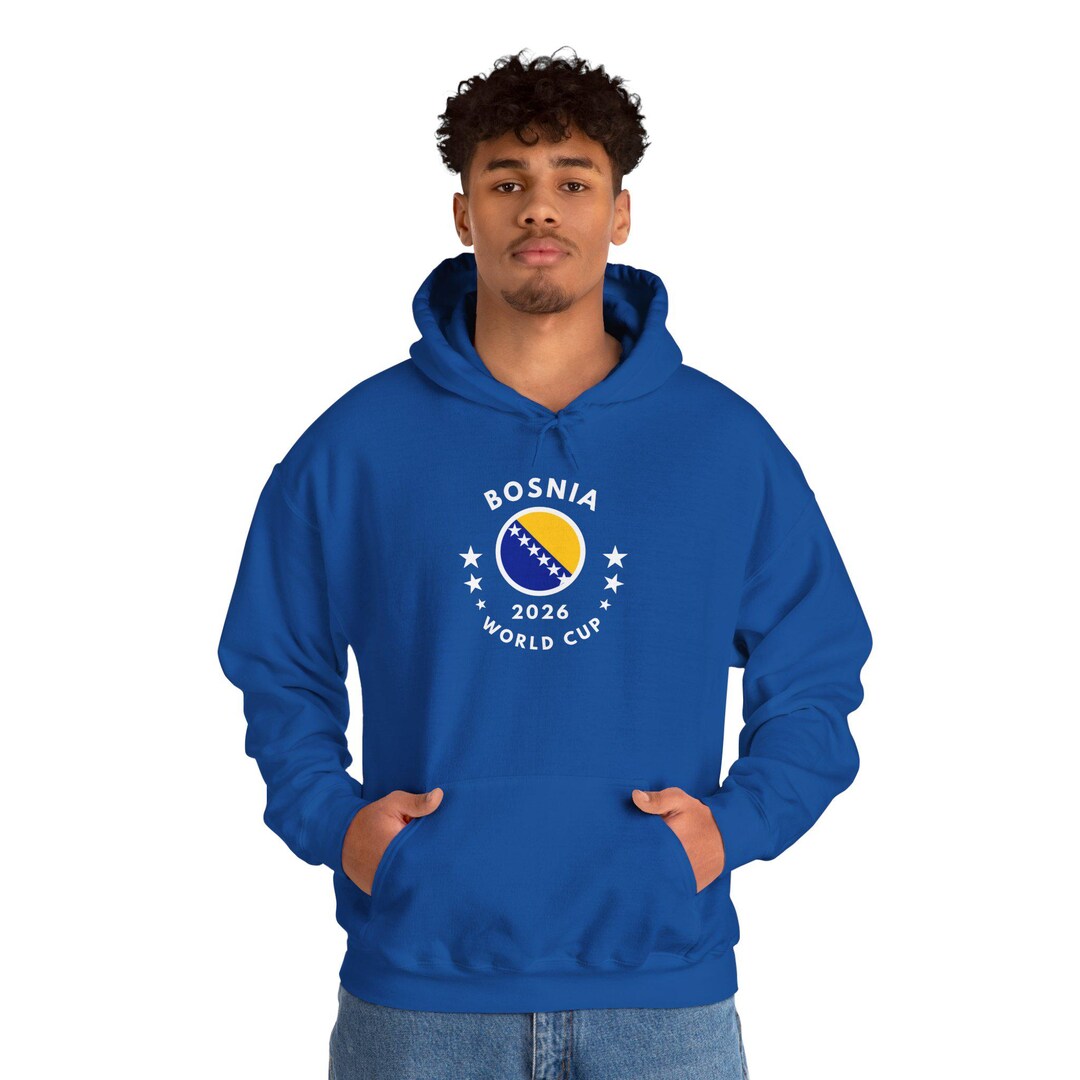 NOśWEAフード付きスウェットパーカー　 haiirohoodie_logo Bosnia 2026 Soccer Hoodie | Blue Football Supporter Apparel - Etsy