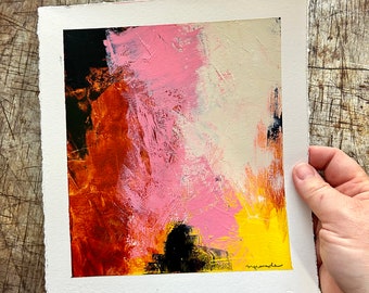 Pink and Rust Acrylic Abstract on Mixed Media Paper