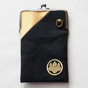 Cartera para pasaporte o teléfono móvil samurái con bordado Kamon [Obi auténtico reciclado para kimonos]