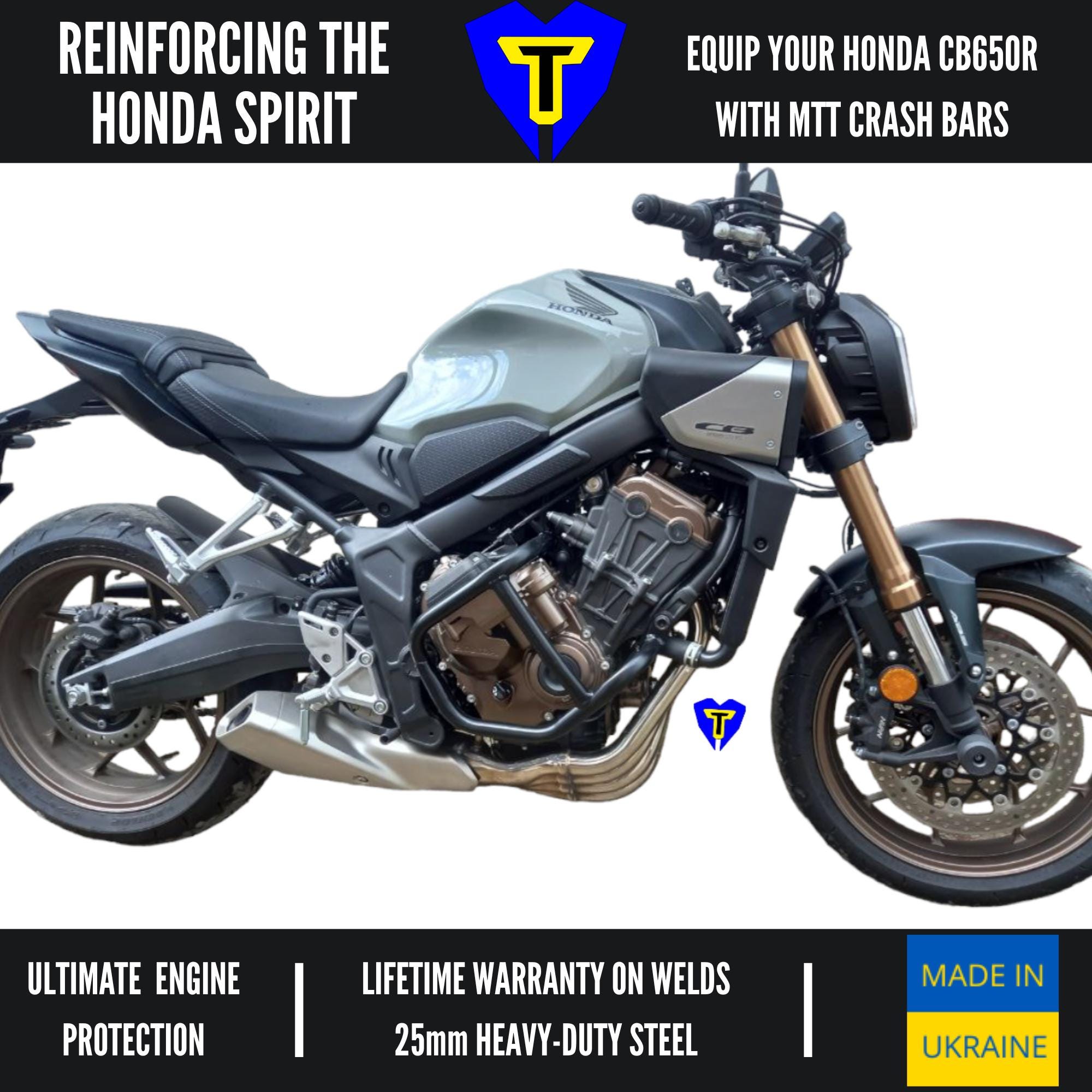 【受付終了】 ホンダ RSC CS90 CB50 125 CD50 レーサー トップブリッジ MT125R Crash Bars Engine Guard Honda CB650R 2019-2025 MTT Protective Cage