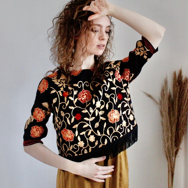 Embroidered Floral Top, Embroidered Tassel Top, Boho Crop Top, Festive Top, Indian Top, Party Season, Party Top, Boho Clothing women