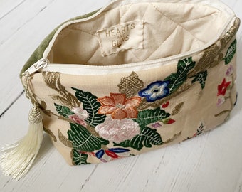 Makeup bag vintage fabric purse cosmetic bag floral floral makeup bag embroidered cosmetic bag embroidered purse