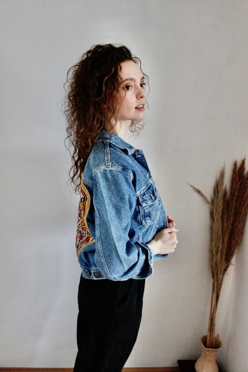 Vintage denim jacket vintage tribal jacket embroidered boho Indian love heart jacket Tribal jacket