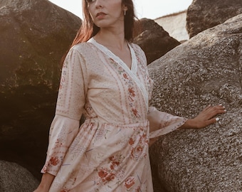 Floral Silk Wrap Dress, Silk Bridesmaids Wrap Dress, Floral Boho Wrap Dress