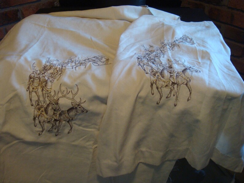 Santa sleigh reindeer partially complete embroidery fabric etsy Santa sleigh reindeer partially complete embroidery fabric etsy