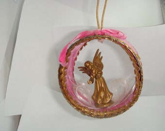 Angel Spun Cotton  Pink Velvet Vintage Christmas Ornament Tin Can Handmade
