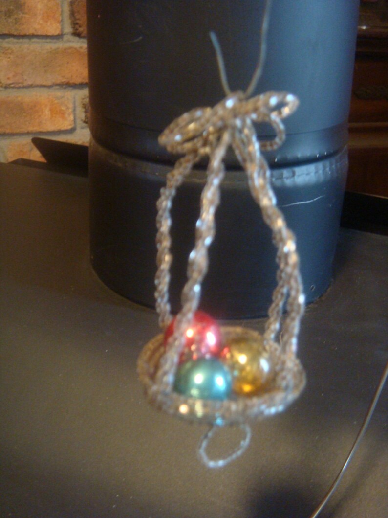 Beaded Bird Nest Ornament Vintage Christmas