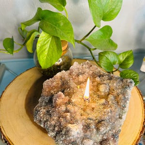Amethyst | Quartz | Jasper | Hematite - Flower Tea Light Oil Lamp- Unique Home Decor, Natural Raw Crystal Chunk- Meditation, healing crystal