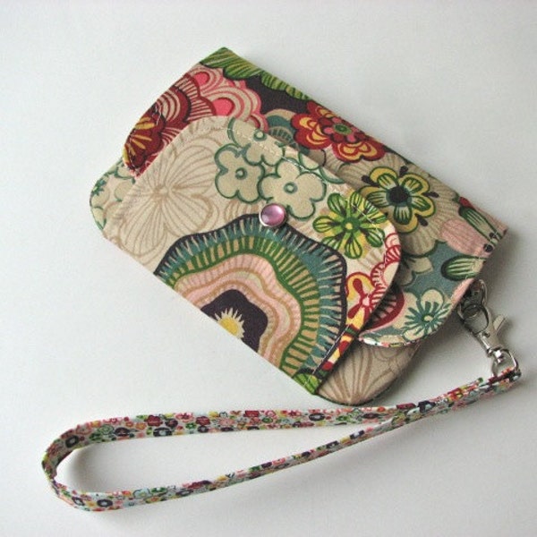 iPhone Wristlet, iPhone wallet in Alexander Henry Floral in Sienna - MADE TO ORDER