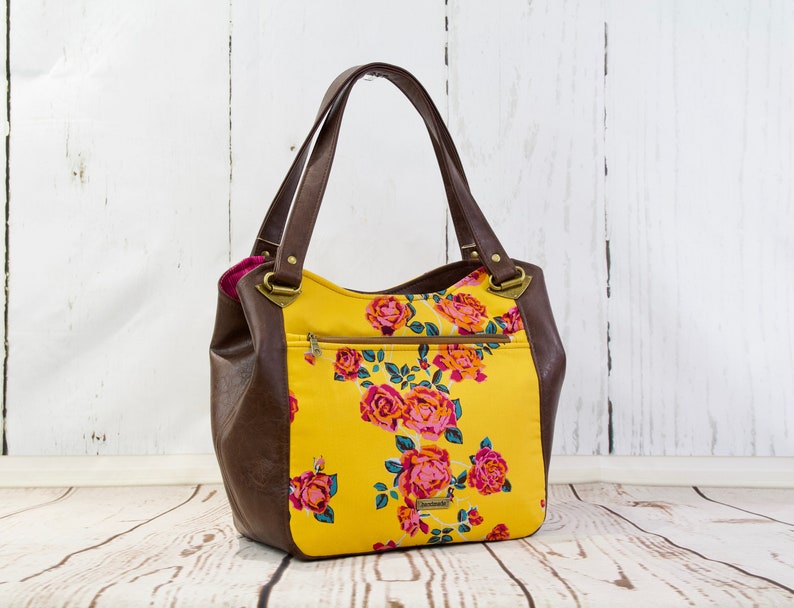 women/'s bag yellow purse anna maria horner bag Zippered shoulder bag zippered purse zippered tote bag women/'s purse floral purse