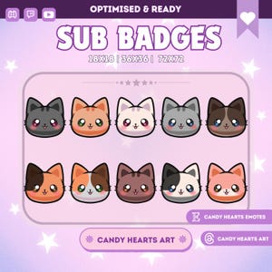 Kawaii Kitty Cat Sub Badges for Twitch & Discord (PNG Digital Download)
