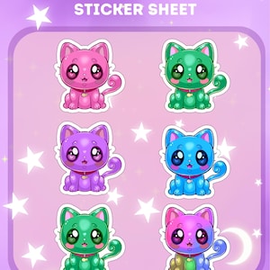 Rainbow Holographic Kawaii Kitty Stickers - Cute Vinyl Stickers for Laptop, Water Bottle, Phone