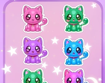 Rainbow Holographic Kawaii Kitty Stickers - Vinyl Decals