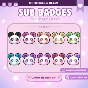 Kawaii Panda Sub Badges for Twitch/Discord: 10 PNG Emotes (Digital Download