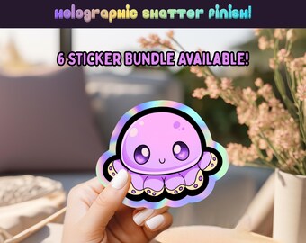 Holografische stickers Ocean Critter: kawaii-vinylstickers