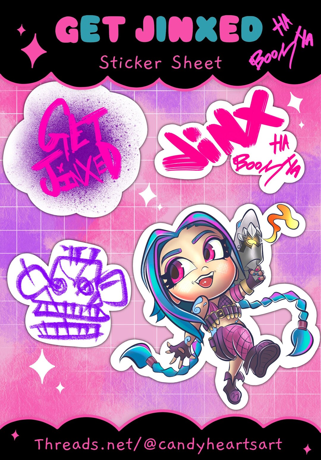 Chibi Jinx Arcane Sticker Sheet | Holographic Patterned Finish | Loose ...