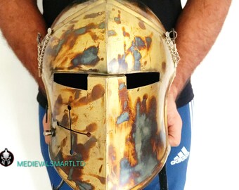 Casque barbuta en acier forgé à la main : armure de chevalier médiéval, GN cosplay