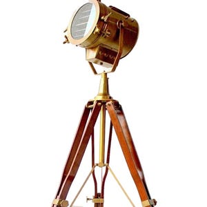Copper Finish Spotlight Floor Lamp: Modern Wooden Tripod, Home/Office Decor