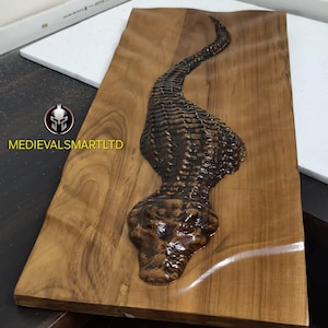 Wood Crocodile Floating on Water - carving on wood Alligator floating - wall decoration.