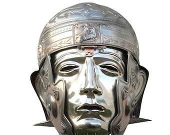 Roman Cavalry Helmet with Face Mask: Ancient Armor Replica