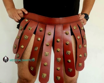 Handmade Leather Gladiator Skirt: Roman LARP Armor with Brass