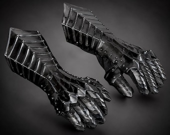 Blackened Steel Gauntlets, Gothic Knight Hand Armor, Medieval Cosplay Gloves