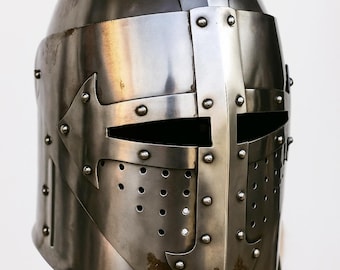 Crusader Knight Helmet: 18 Gauge Steel Medieval Templar Armor - Cosplay, LARP