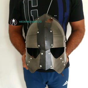 Medieval Knight Helmet – Crusader Great Helm with Face Guard, Handmade Steel Armor for LARP, Reenactment & Cosplay