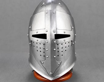 Crusader Knight Helmet: 18 Gauge Steel Medieval Templar Armor - Cosplay, LARP