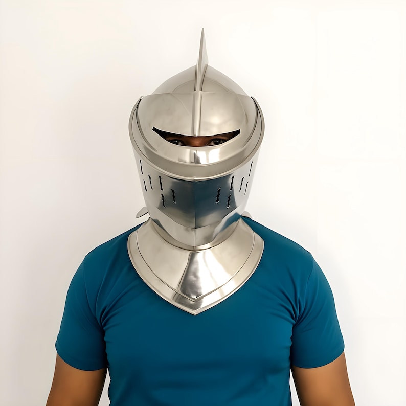 Medieval Knight Crusader Helmet: 20 Gauge Steel, LARP Costume Armor image 10
