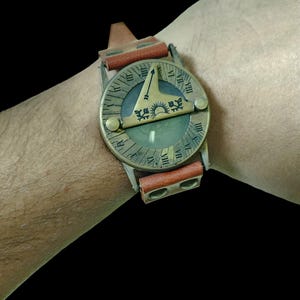Brass Nautical Sundial Watch with Leather Strap