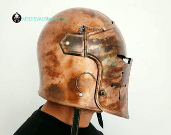 Medieval Barbuta Helmet – Handcrafted Copper Finish Armor Helmet for LARP, Cosplay & Reenactment