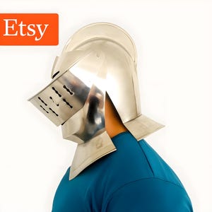 Medieval Knight Crusader Helmet: 20 Gauge Steel, LARP Costume Armor image 1