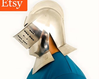 Medieval Knight Crusader Helmet: 20 Gauge Steel, LARP Costume Armor