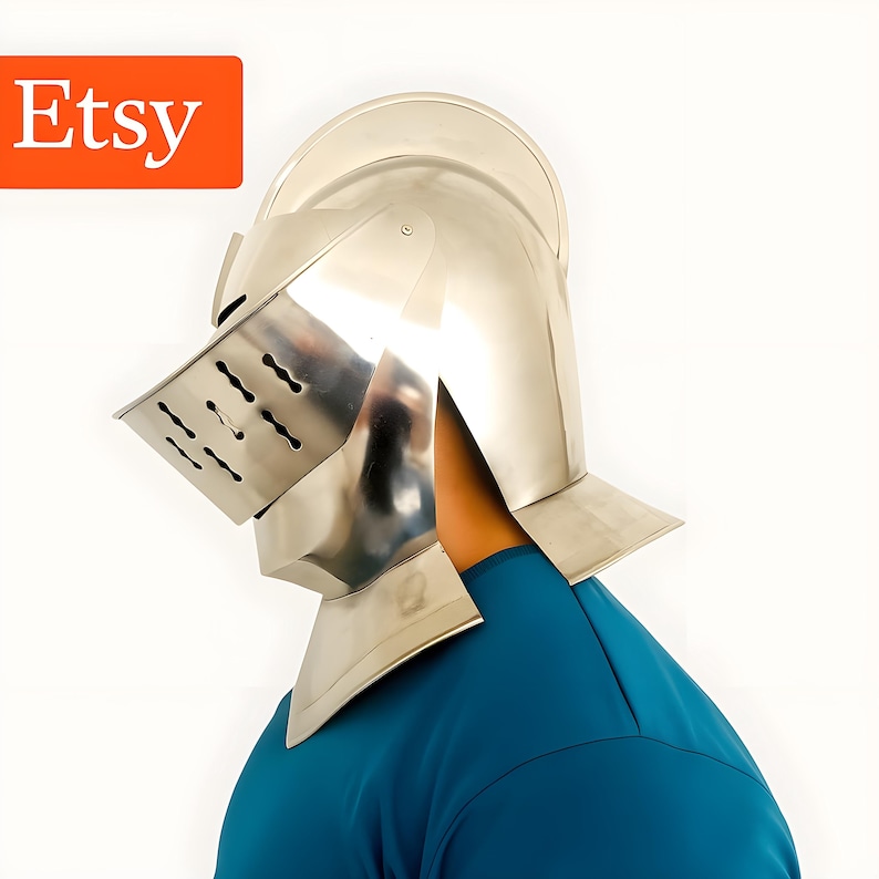 Medieval Knight Crusader Helmet: 20 Gauge Steel, LARP Costume Armor image 1