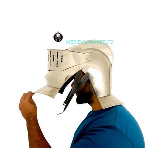 Medieval Knight Crusader Helmet: 20 Gauge Steel, LARP Costume Armor image 6
