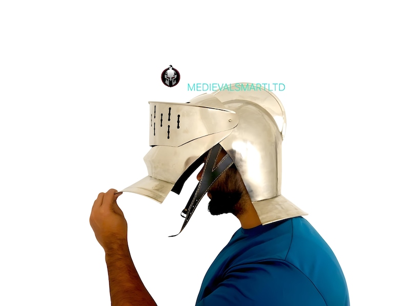 Medieval Knight Crusader Helmet: 20 Gauge Steel, LARP Costume Armor image 6